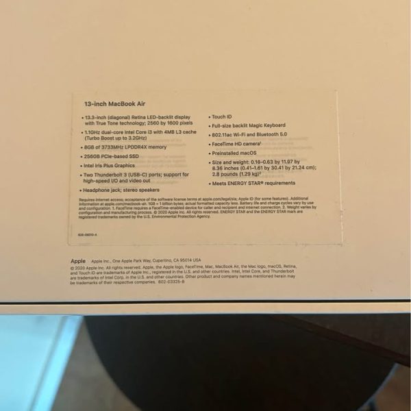 2020 MacBook Air 13‑inch