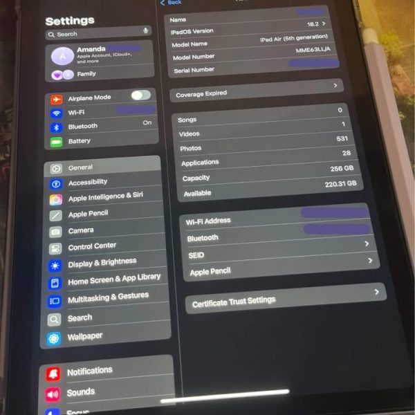 iPad Air 5th Generation Wi-Fi 256GB (Purple) & Apple Pencil (2nd Generation)