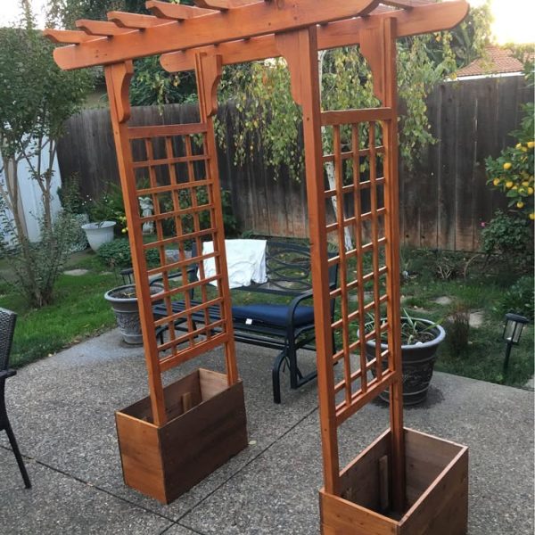 Stained Arbor with trellis and planter boxes