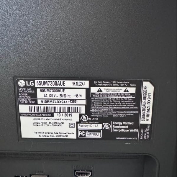 LG 65in 4K UHD Smart TV