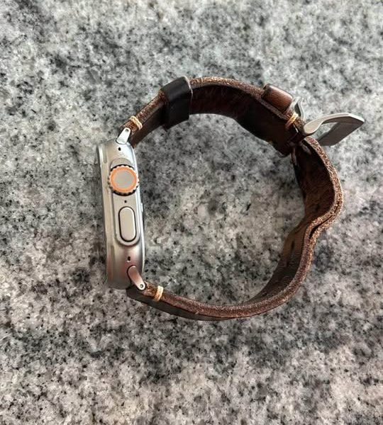 Apple Watch Ultra 49mm Titanium Case with Brown Leather Strap