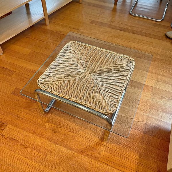 Vintage Tubular Chrome and Rattan Wicker Small Table