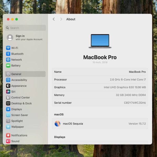 Macbook Pro 15” 2018, 32GB RAM, 512GB SSD, 2.6Ghz 6-Core i7 Processor, Radeon 560 4GB Graphics