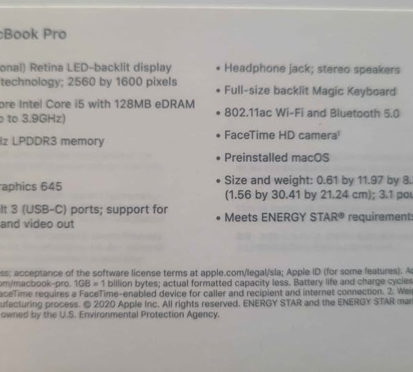 2020 - 13" Mac Book Pro (A2289) Excellent Condition